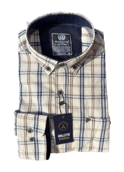 Normál szabású kockás ing, Sötétbézs