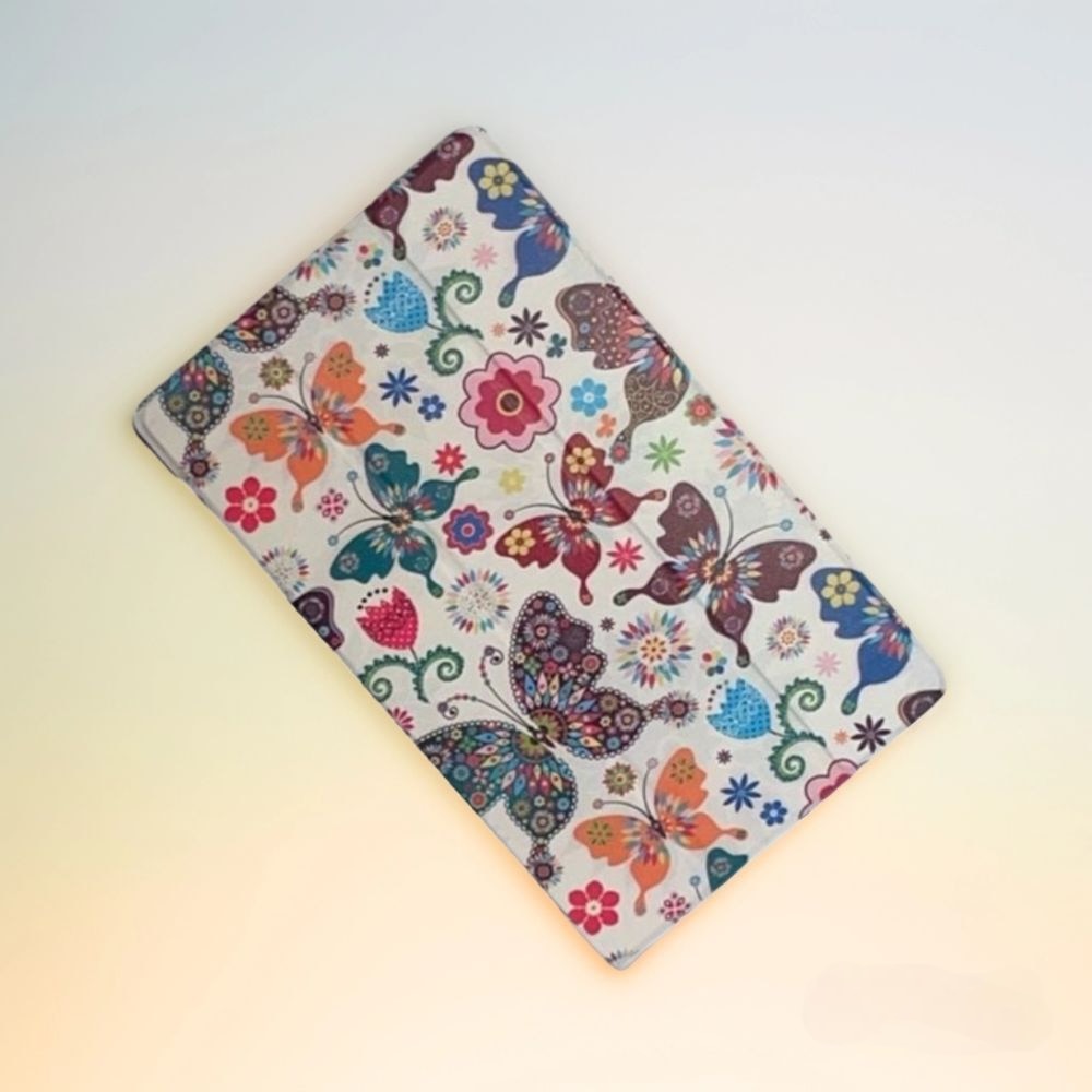 Husa tablete, Samsung Galaxy Tab 10.1, alb cu fluturi, material durabil, cu suport