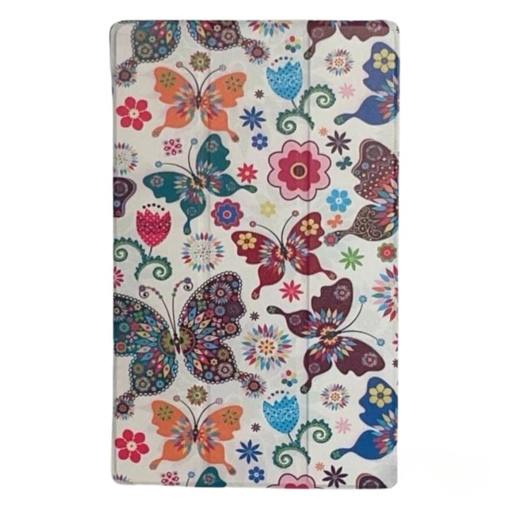 Husa tablete, Samsung Galaxy Tab 10.1, alb cu fluturi, material durabil, cu suport