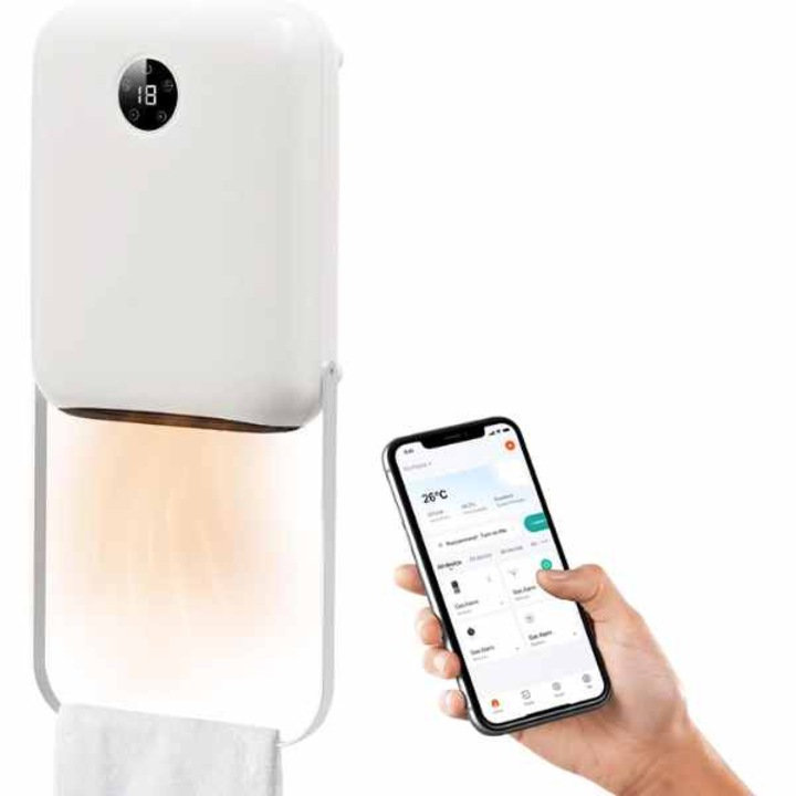Mercaton fali ventilátor fűtés LED kijelzővel és törölközőtartóval, távirányító, 2000 W, 18-45 °C, műanyag és alumínium, fehér