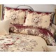 Set Cuvertura CHIRASO, din CATIFEA, pentru pat dublu, 5 piese, Cuvertura 230 x 250 cm, 2 fete de perna 55 x 80 cm si 2 fete de perna 55 x 55 cm, cu imprimeu flori, maro crem-visiniu