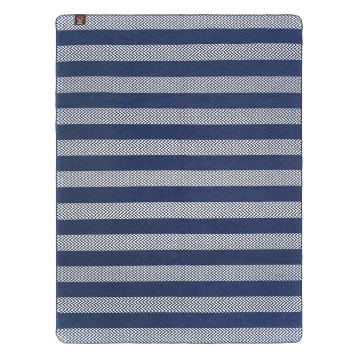 Patura din bumbac-acril 150x200 albastru marin cu dungi in zig-zag
