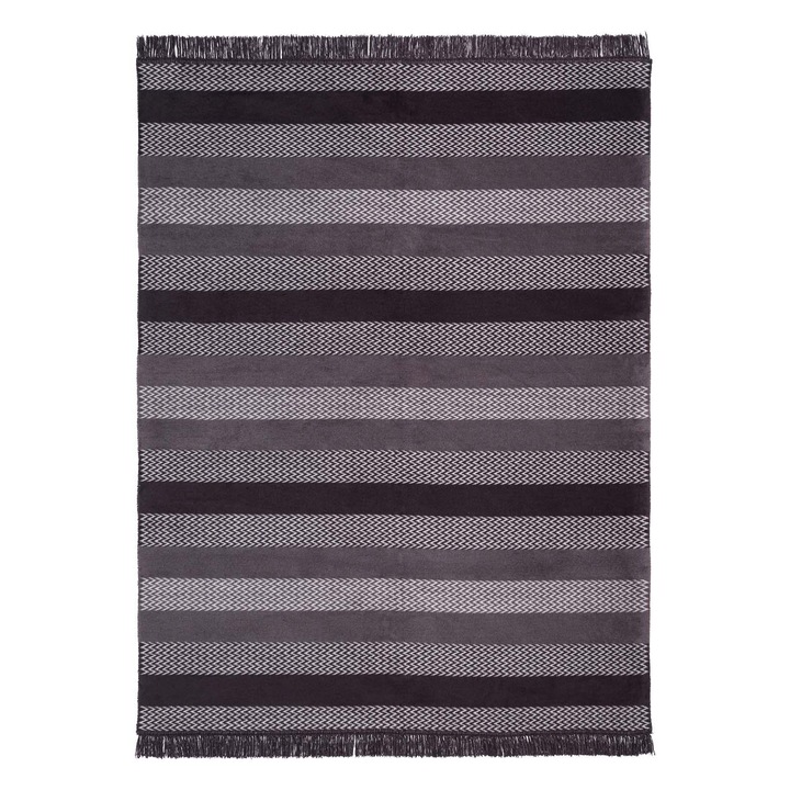 Patura din bumbac-acril 150x200 grafit cu dungi zigzag