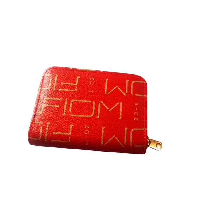 PVC портфейл, червен, унисекс, множество слота за карти, затваряне с цип