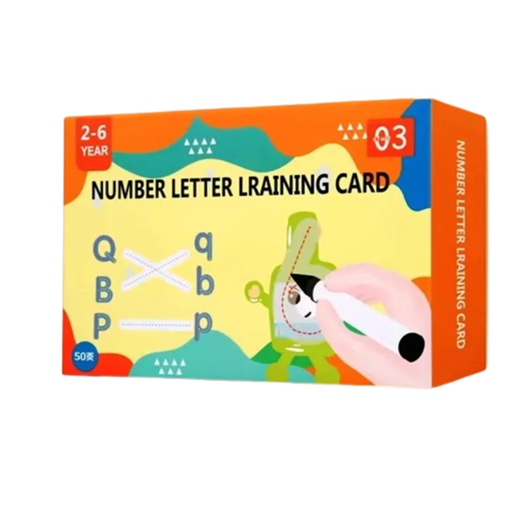 Set 26 planse reutilizabile, Alfabet si cifre, Scrie si sterge, 2-6 ani