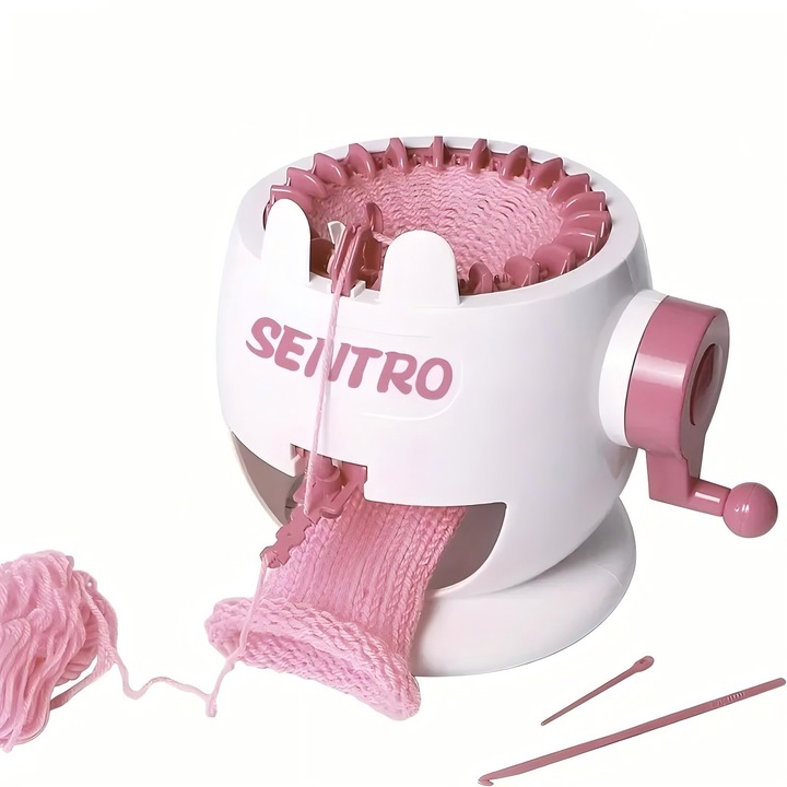 Комплект плетачна машина с 22 игли, за DIY, розова, изработена от пластмаса