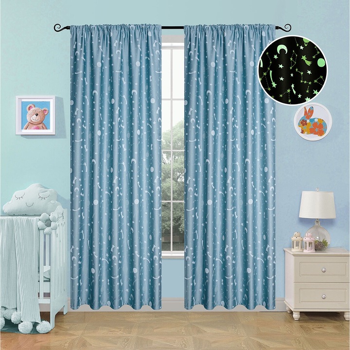 Perdea phosphorizanta Beauty Home 140x270cm, set cu tresa, neagra