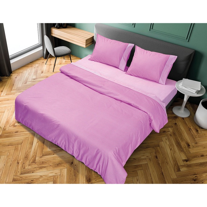 Set lenjerie pat Beauty Home Art 1680, 50x70cm, roz, 70% bumbac - 30% poliester