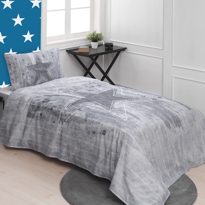 Set cearceaf de pat si fata de perna Beauty Home, 100% bumbac, 170x240cm, 50x70cm