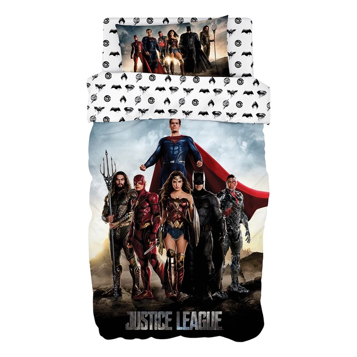 Set lenjerie de pat Beauty Home Art 6186 Justice League 160x240cm, 50x70 cm