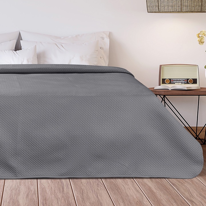 Cuvertura pat, Beauty Home, Microfibra, 230 x 250 cm, Gri