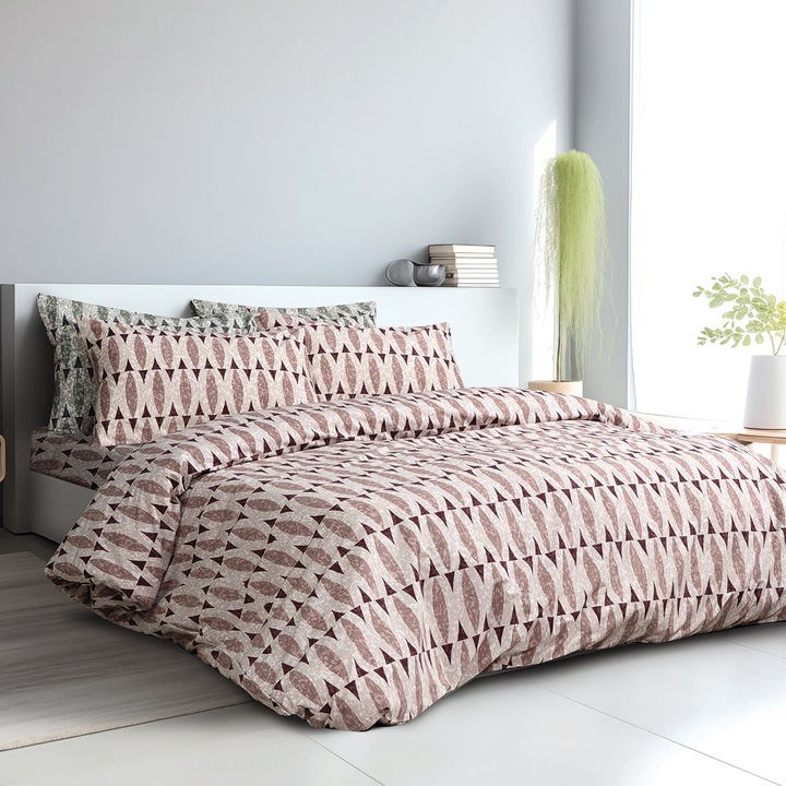 Set lenjerie de pat Beauty Home, Barbados Art 12182, 220x240cm, 2 fete de perna 52x74cm, somon