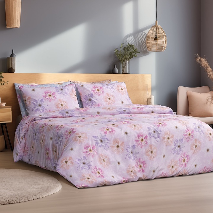 Set Cearceafuri de pat Beauty Home, bumbac, 230x260, 165x200+30, Roz
