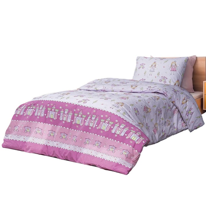 Set lenjerie pat, Beauty Home, Mirabelle Art, bumbac, lila, husa pilota 160x240cm, fata de perna 52x72