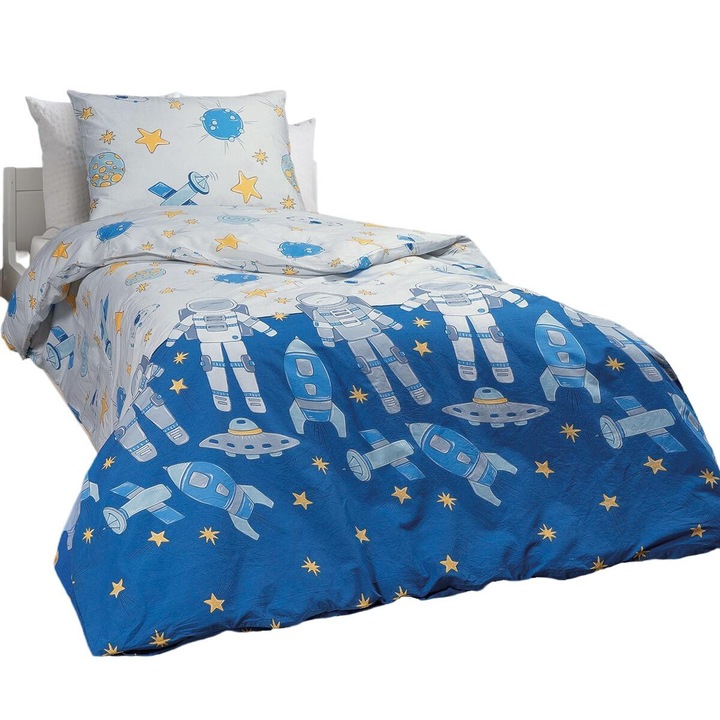 Set lenjerie de pat, Beauty Home, Luke Art, bumbac, husa pilota 160x240cm, fata de perna 52x72cm