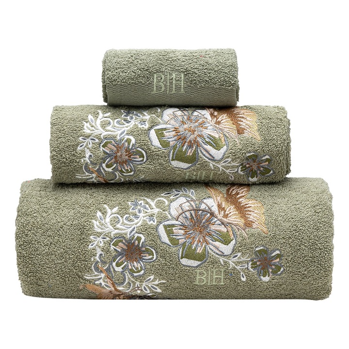 Set prosoape Beauty Home, 100% bumbac, verde, 3 piese, 70x140cm, 50x90cm, 30x50cm