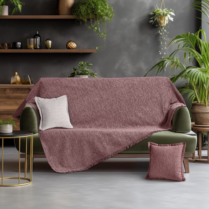 Cuvertura Beauty Home, 180x350 cm, Chenille, Visiniu