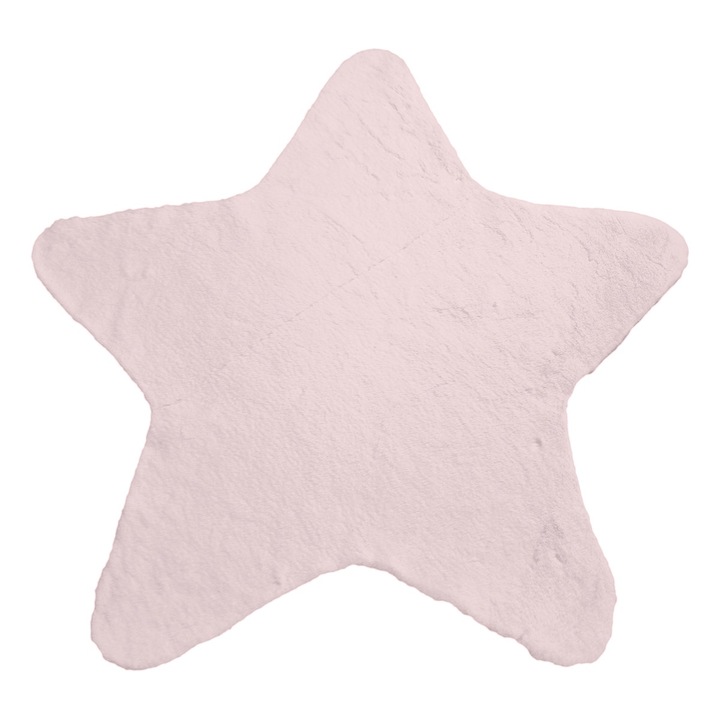 Covor Beauty Home, blana artificiala din poliester, roz, 80x80, model stea, suport bumbac