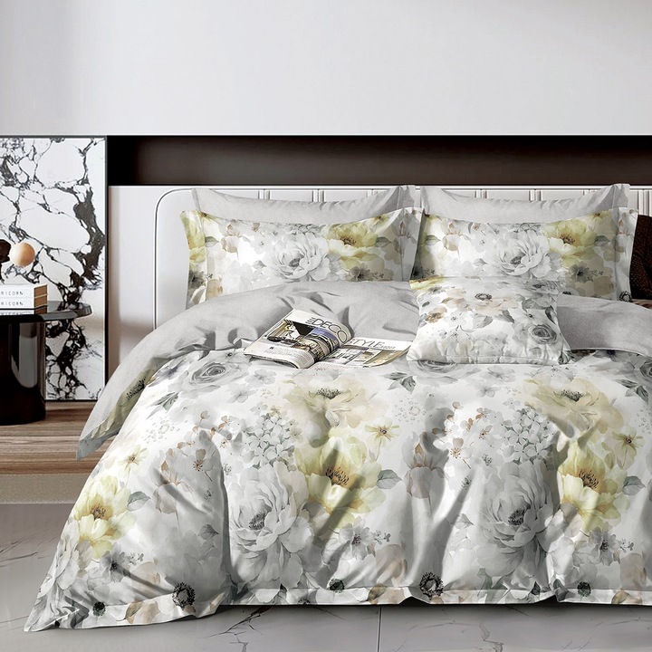 Set 2 piese cearceaf de pat Beauty Home, 165x200+30, 230x260, cu 2 fete perna 50x70+5, gri