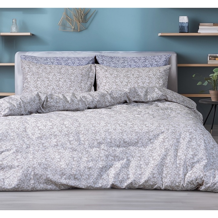 Set lenjerie de pat Beauty Home, cu elastic, bumbac, 105x200+32cm, 170x260cm, 55x75cm, bej