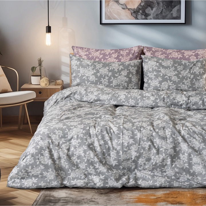 Set lenjerie de pat Beauty Home, sentonie cu elastic Merlot Art 12634, 100% bumbac, 105x200+32, 170x260, 55x75