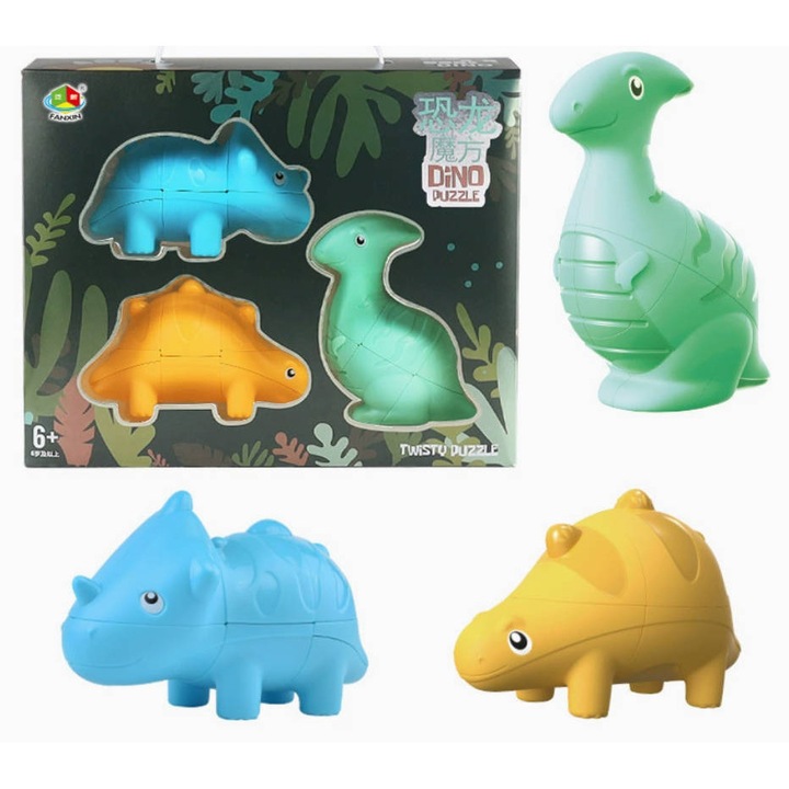 Set joc de inteligenta Fanxin, cub 3x3x3, multicolor, 246x204x65mm, pentru 4 ani+, dinozaur simulata, stracosaur, stracosaur，stegosaur