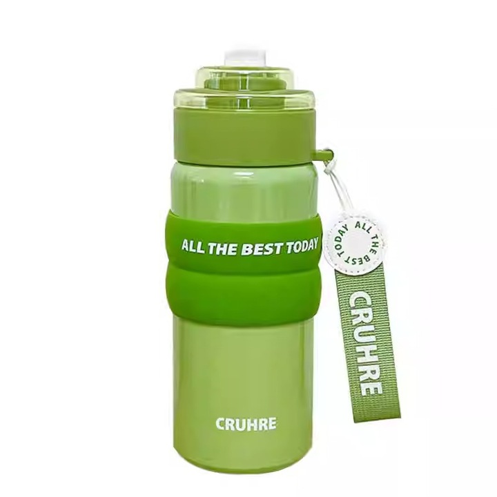 Bidon inox 500ml, verde, cu capac, rezistent la scurgeri, pentru fitness
