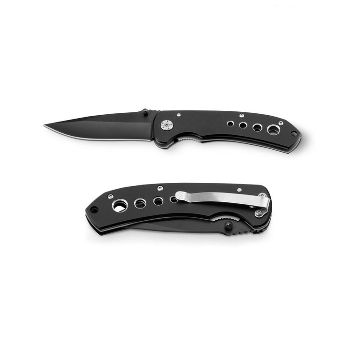 Cutit de Buzunar din Otel Inoxidabil si Metal cu Incuietoare de Siguranta si Clema, 11 x 2 x 3 cm, Negru, Dalimag