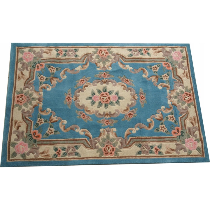 Covor Aubusson, 120x180cm, lana, albastru, 3.7kg/m2