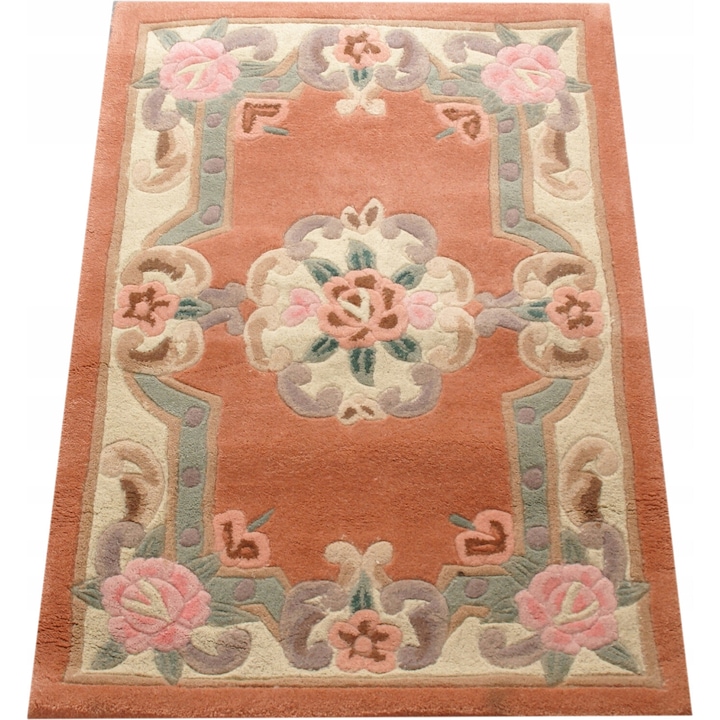 Covor din lana Aubusson 60x90cm, piersica, model tridimensional