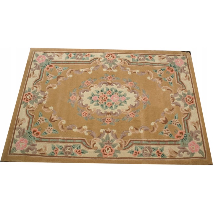 Covor din lana Aubusson, 150x220cm, bej, 4.kg/m2