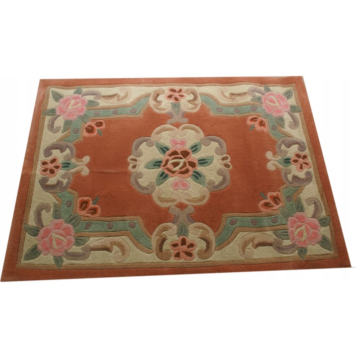 Covor Aubusson, 100x140cm, piersica, din lana, realizat manual