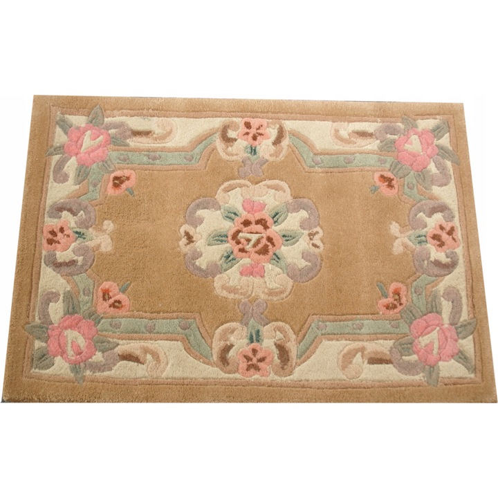 Килим Aubusson, бежов, 60x90 см, ръчно изработен, вълнен