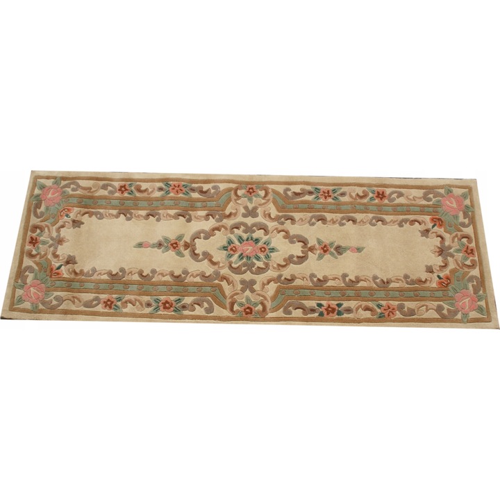 Covor din lana, Flokatex, 69x305cm, crem, 3,7kg/m2, 19mm inaltime