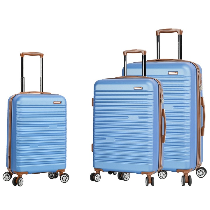 Комплект куфари Madisson SW33803, ABS, шифър, 4 двойни колела, 3 части, син