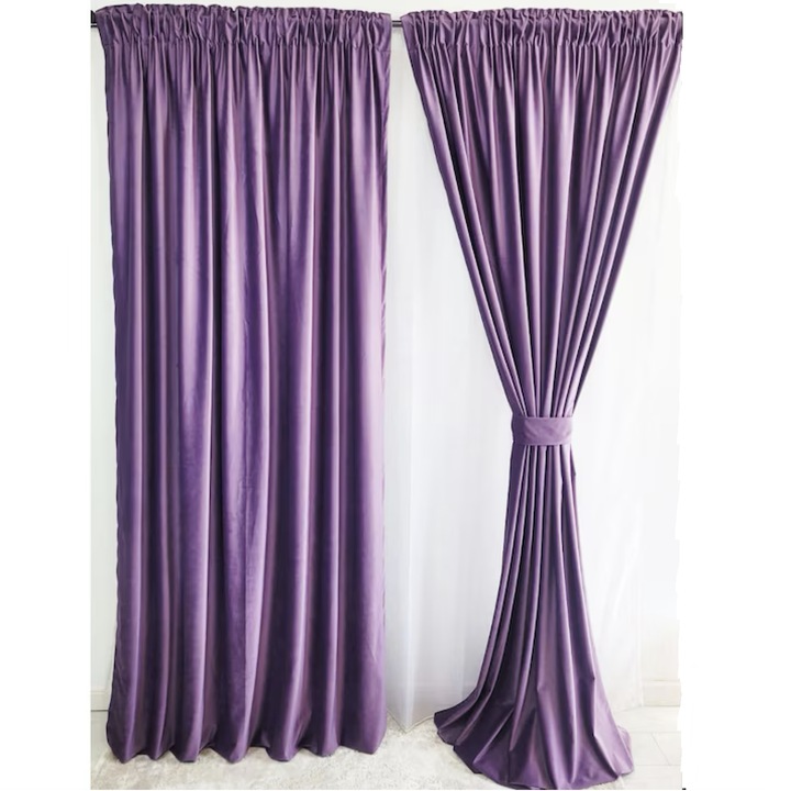 Set de 2 draperii catifea mov, model elegant, stil clasic, L 1m si H 2.5m