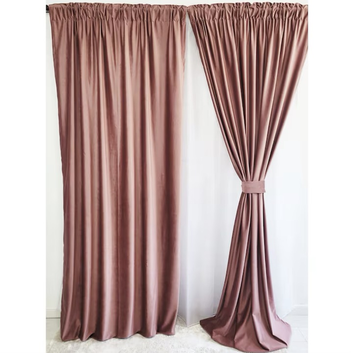 2 db sötét lazac bársony függöny szett, elegáns mintával, klasszikus stílusú, L 1,5m és H 2,5m