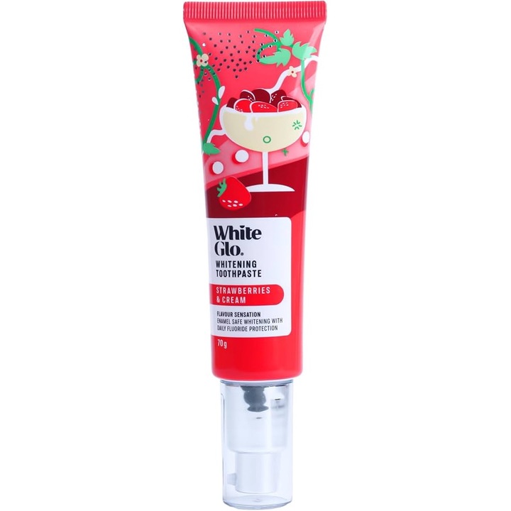 Избелваща паста за зъби White Glo Strawberries & Cream, 70гр