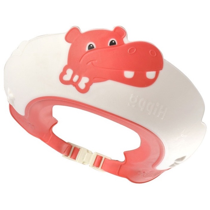 Protectie baie pentru copii impotriva samponului, model hipopotam, dimensiune ajustabila, durabil, usor de curatat, de protectie la dus, baie, tpe+pp, rosu