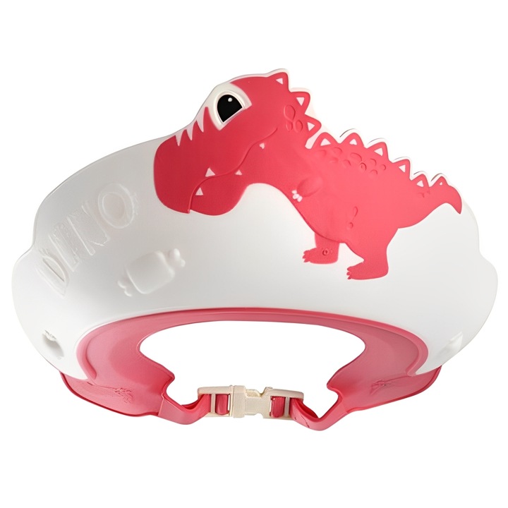Protectie baie pentru copii impotriva samponului, model dinozaur, dimensiune ajustabila, durabil, usor de curatat, de protectie la dus, baie, tpe+pp, rosu