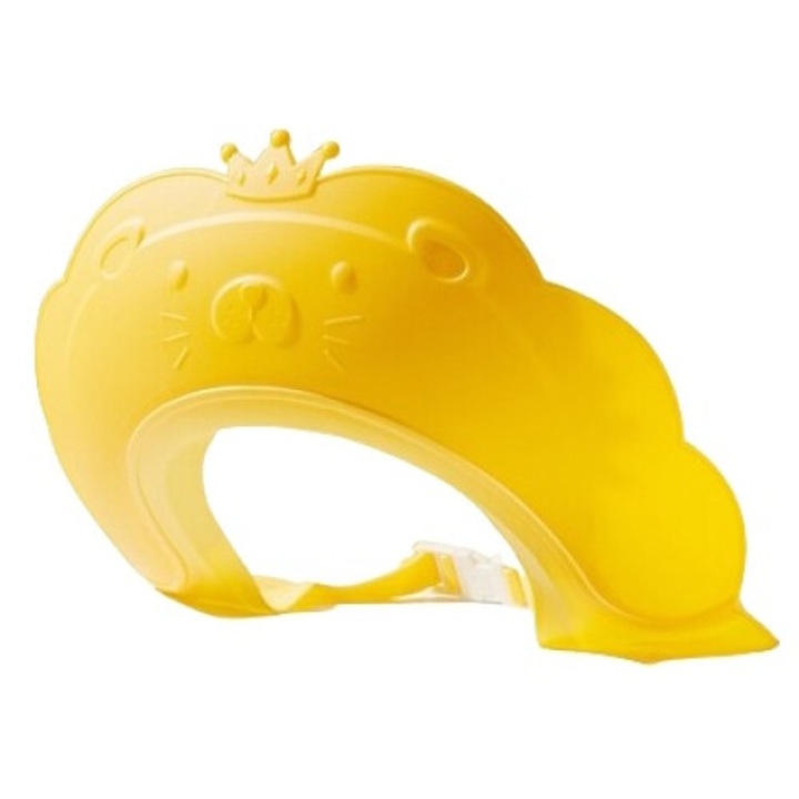 Protectie baie pentru copii impotriva samponului, model leu si coroana, dimensiune ajustabila, durabil, usor de curatat, de protectie la dus, baie, tpe+pp, galben