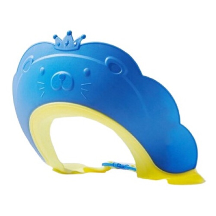 Protectie baie pentru copii impotriva samponului, model leu si coroana, dimensiune ajustabila, durabil, usor de curatat, de protectie la dus, baie, tpe+pp, albastru