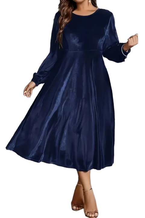 Rochie lunga VOGUET 1990 din catifea bleomarin XL