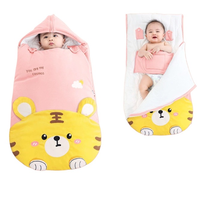 Sac de Dormit Bebelusi Tigru Roz, 96x50 cm, Nannie