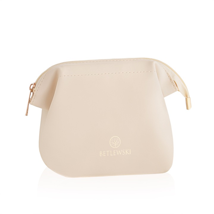 Geanta de cosmetice de calatorie Betlewski, Mellow, piele ecologica, culoare bej, 14.5 x 16.5 x 10.5 cm