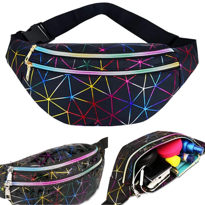 Női kézitáska, Zola, kerülete állítható 46,5-90 cm, 3 cipzáras rekesz, 31x15,5 cm, fekete