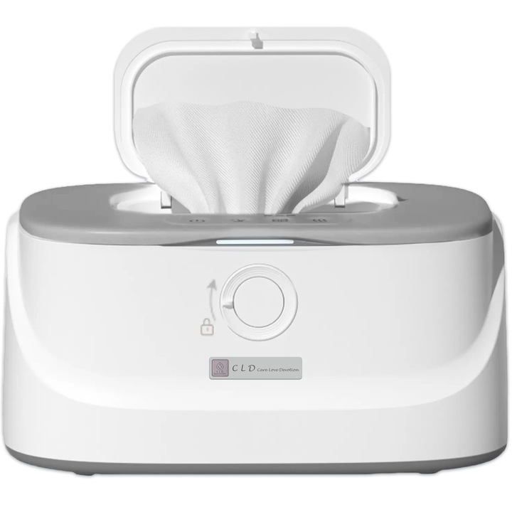 Incalzitor servetele bebelusi multifunctional, 3 setari temperatura si lumina, functie incalzire rapida, alb/gri CLD-CareLoveDevotion