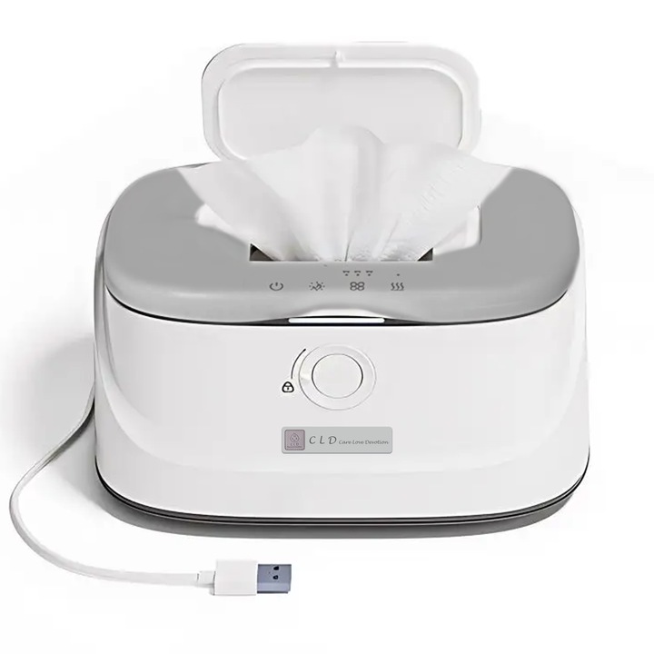 Multifunkcionális babatörlőkendő melegítő, 3 hőmérséklet- és fénybeállítással, gyors melegítési funkcióval, fehér/szürke CLD-CareLoveDevotion