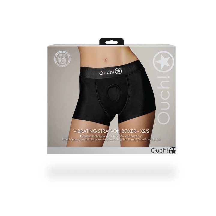 Ouch! vibrációs boxer pánttal, XS/S, 10 sebességes, fekete