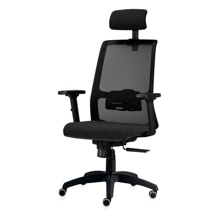 Scaun ergonomic de birou TRAFFIC CHAIRS FELIX, mesh Negru, sezut Negru, spatar mesh, brate reglabile, mecanism balans, suport lombar reglabil
